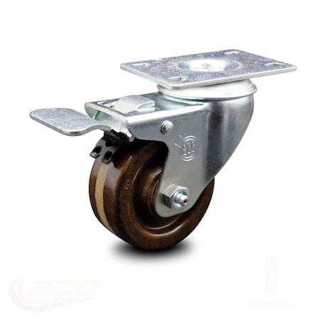 3 Inch High Temp Phenolic Wheel Swivel Top Plate Caster With Total Lock Brake